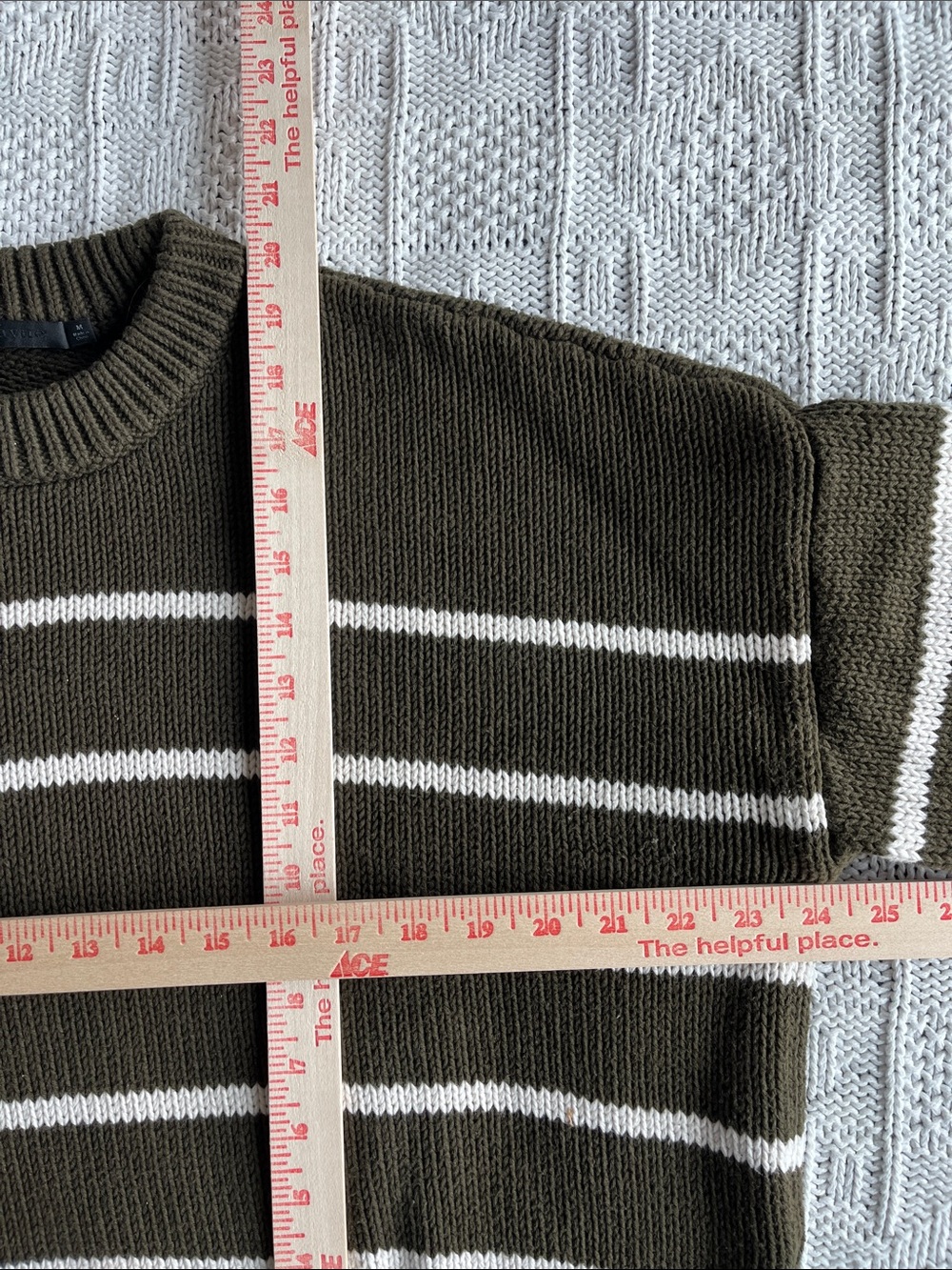 Jenni Kayne Chloe Striped Cotton Crewneck Sweater in Warm Olive Cream Sz M - Picture 2 of 7